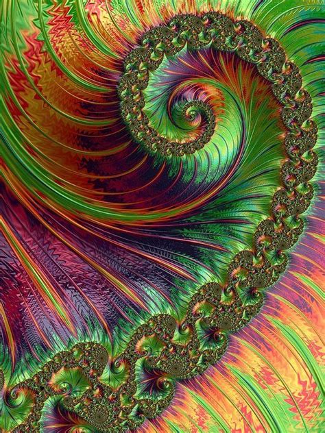 Green And Orange A Fractal Spiral Print By Mo Barton All Prints Are