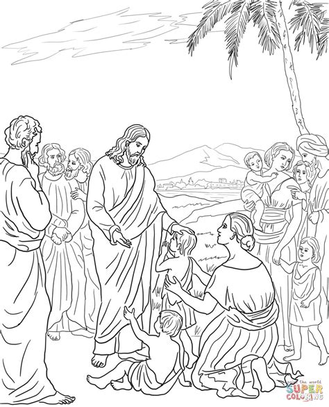 This Coloring Page Jesus And The Children Listen Here Thinking Of You