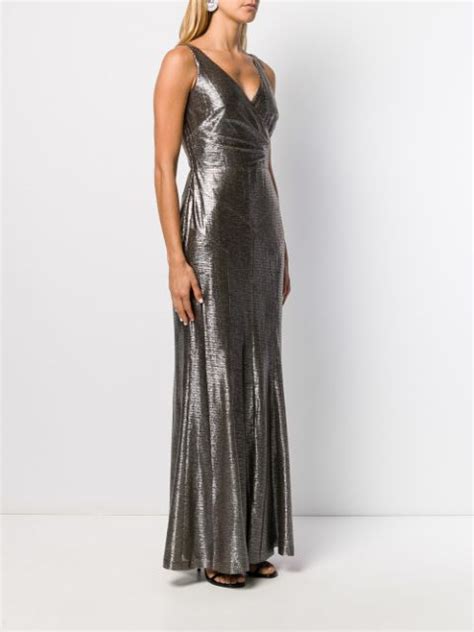 Shop Gold Lauren Ralph Lauren Metallic Evening Gown With Afterpay Farfetch Australia