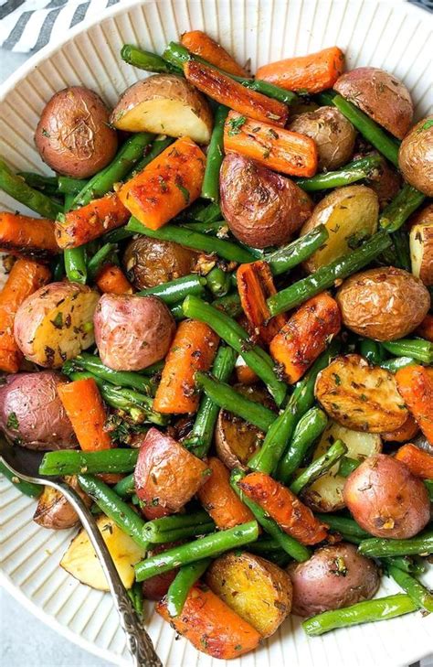 Roasting the carrots draws out the sweetness and gives the garlic a nice nutty flavor. Veggie blend of potatoes carrots and green beans seasoned ...