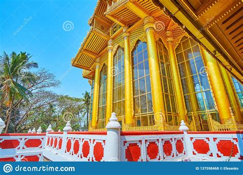 The Tall Windows Of Kanbawzathadi Golden Palace Bago Myanmar Stock