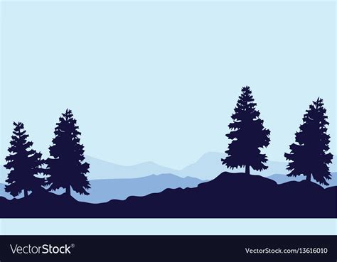 Silhouette Tree Spruce On Hill Landscape Vector Image