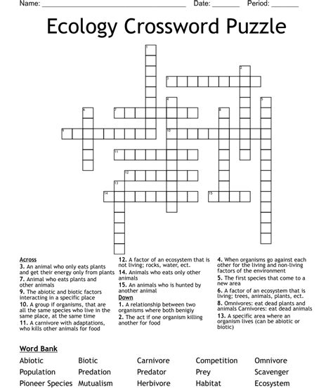Ecology Crossword Puzzle Wordmint