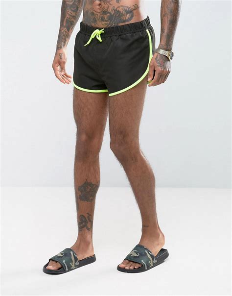 Asos Swim Shorts With Extreme Side Split In Black With Side Mesh Detail In Super Short Length In