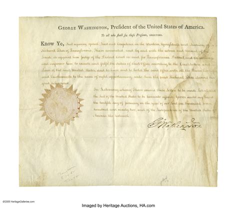 George Washington Document Signed As President Partially Printed