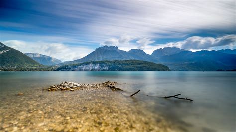 Download Wallpaper Shore Lake Mountains Clouds 3200x1800