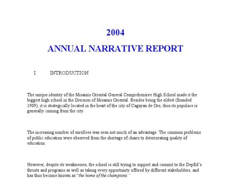 Project Narrative Report Sample Master Of Template Document