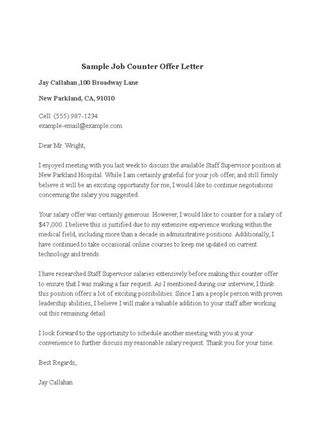 免费 Sample Job Counter Offer Letter 样本文件在