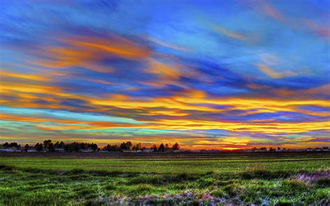 Sunset Sky Field House Landscape Panorama Hdr Wallpaper 2560x1600