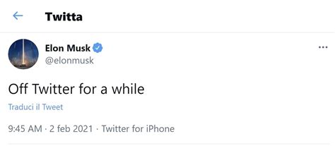 If you blame elon or tesla for this dip, you probably shouldn't be in crypto. Elon Musk si è preso una pausa da Twitter: "starò via per ...