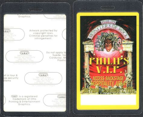 Monsters Of Rock Otto Laminated Backstage Pass Ozzy Alice Cooper