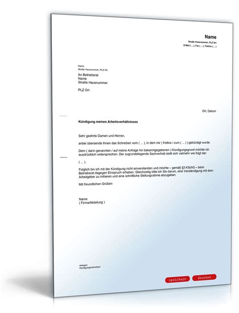 Kostenlose krankenkasse kündigung muster vorlage (pdf + word) ✓ krankenkasse kündigungsfrist ✓ aktuelle krankenkasse kündigung adresse. Einspruch gegen Kündigung beim Betriebsrat | Muster zum ...