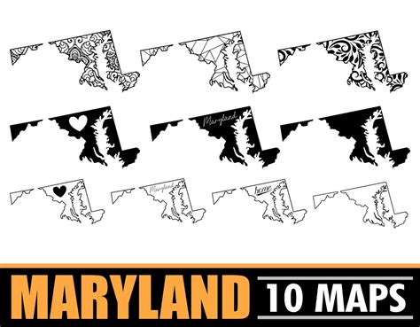 Maryland State Map Svg Map Bundle Easy Cut Digital File Maryland
