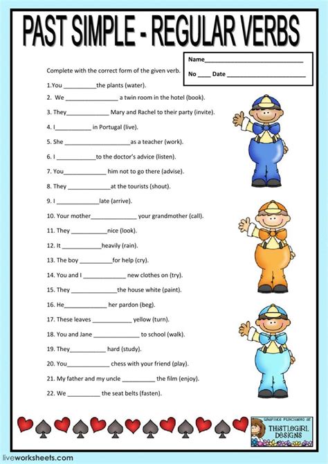 The Past Simple Regular Verbs Worksheet With Pictures And Words To Help