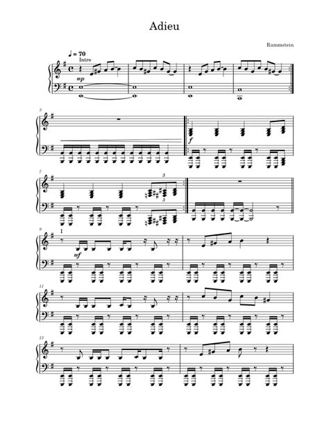 Adieu Rammstein Sheet Music For Piano Solo
