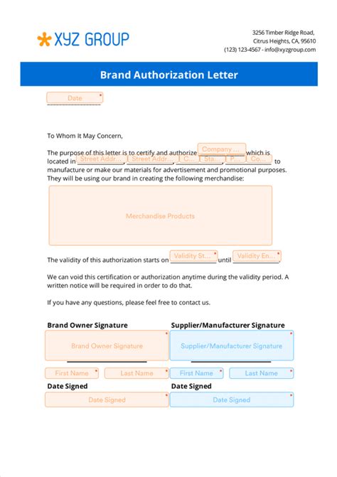 Brand Authorization Letter Sign Templates Jotform