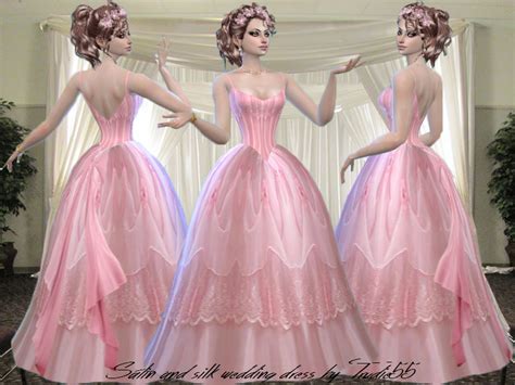 The Sims Resource Pink Satin And Silk Wedding Dress Need Mesh