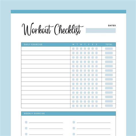 Printable Workout Checklist Printable Workouts Daily Workout Workout