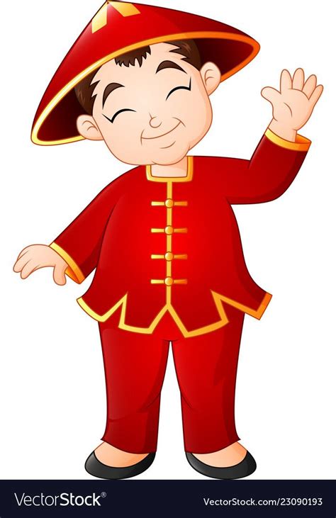 Cartoon Chinese Boy Wearing Traditional Costume Vector Image On