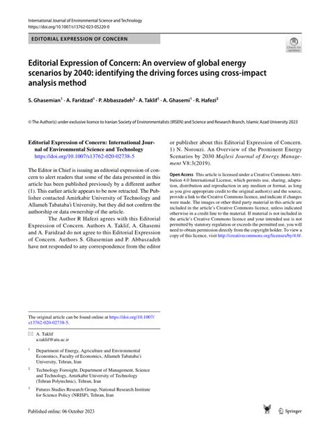 Pdf Editorial Expression Of Concern An Overview Of Global Energy