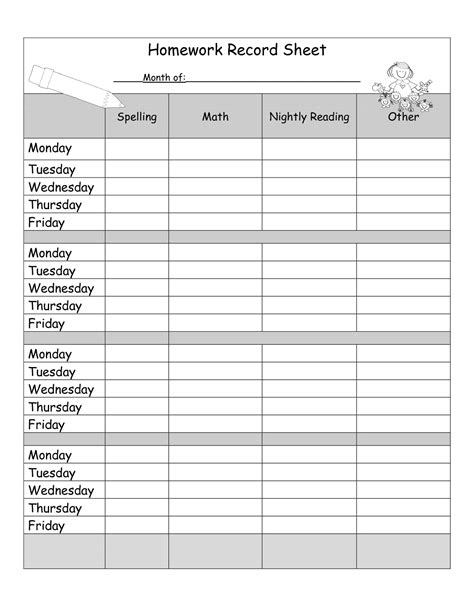 Printable Homework Schedule Worksheets Stty Sane