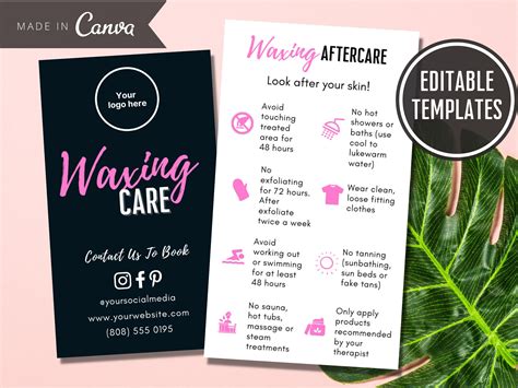Waxing Aftercare Template Instant Hair Removal Aftercare Card