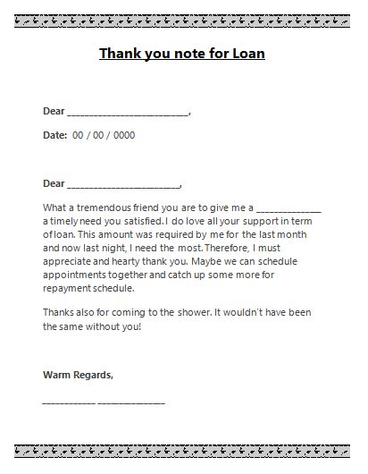 Thank You Note Template For Loan Thank You Note Template Notes
