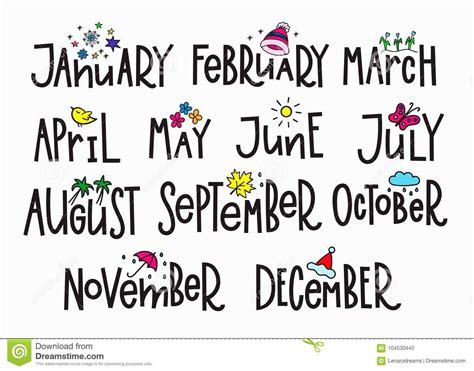 Months Year Calendar Lettering Typography Months Of The New Year