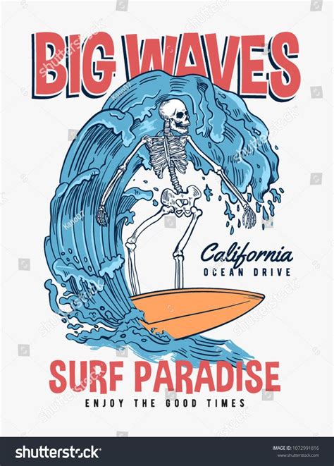 The Surfer Skeleton Illustration The With Big Wave For T Shirt Print