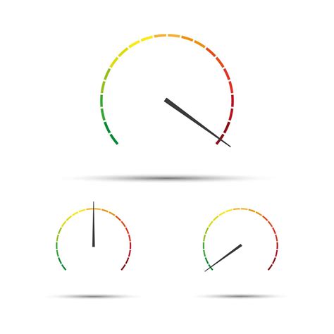 Set Of Simple Vector Tachometers With Indicators In Red Yellow And