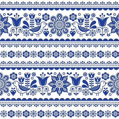 Scandinavian Seamless Vector Pattern With Flowers And Birds Nordic