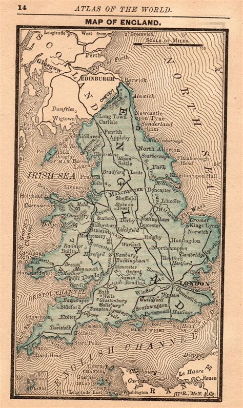 1888 Tiny England Map Of England Miniature England Wall Art Etsy