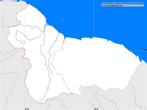 French Guiana, Guyana, and Suriname Outline Map - A Learning Family