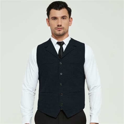 Mens Vintage Vests Lapel Suit Wool Herringbone Tweed Waistcoat Notch