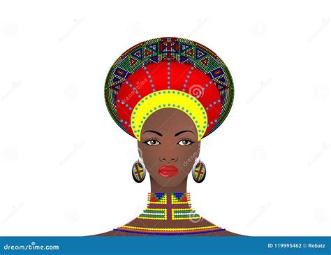 African Tribe Clothes Female Ndebele Cartoon Emotion Faces Vector