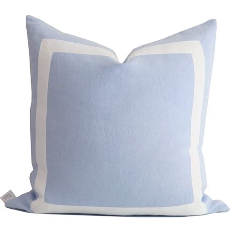Sky Blue Organic Linen Pillow Cover With White Ribbon Trim Blue Linen