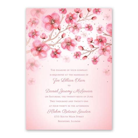 Cherry Blossoms Rose Gold Foil Invitation Cowboy Party Invitations