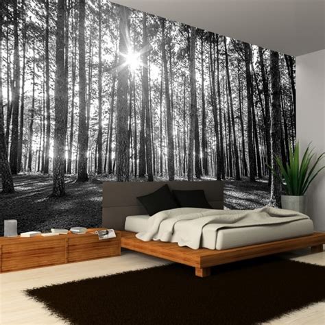 I find black and white to be a perfect color combination for the bedroom. Rainbow Black & White Woodland Forest Mural Photo Giant ...