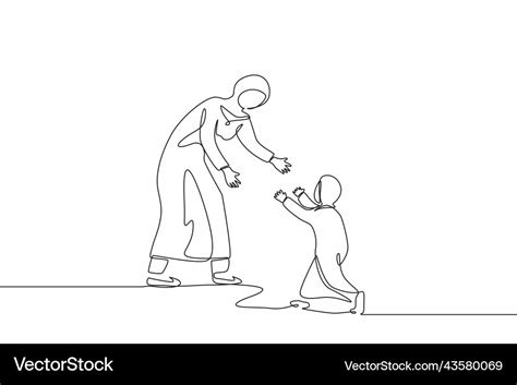 Single Continuous Line Drawing Arab Mom Royalty Free Vector