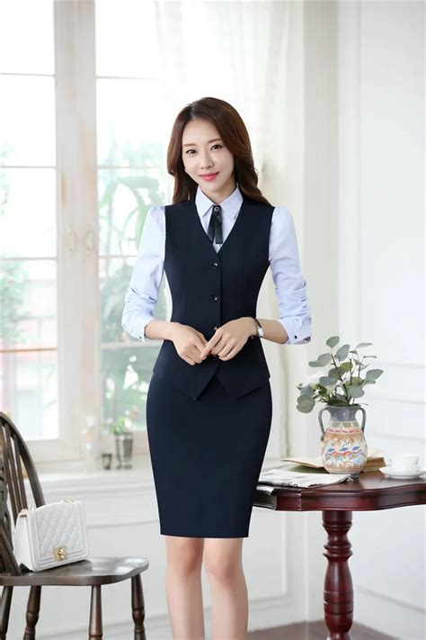 Formal Uniform Styles Skirt Suits With 2 Piece Tops And Skirt Ladies