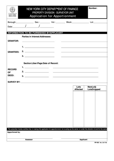 Form Rp 602 Application For Apportionment 2005 Printable Pdf Download