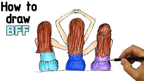 How To Draw Bff Easy Way To Draw Three Best Friend Girls Youtube
