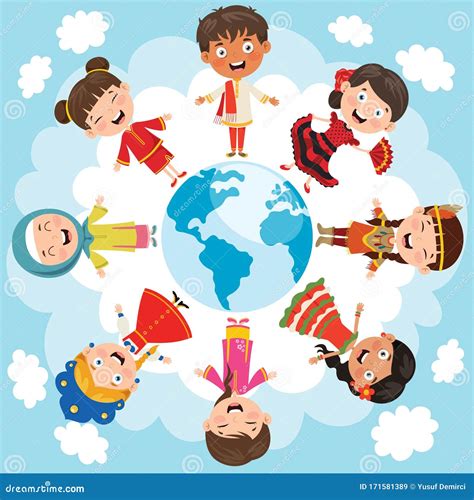 Circle Of Happy Children Different Races Cartoon Vector Cartoondealer