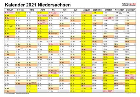 Jahreskalender 2021 mit feiertagen und kalenderwochen, hoch & quer. Kalender 2021 Niedersachsen: Ferien, Feiertage, Excel-Vorlagen