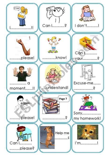 Classroom Language Card Game Esl Worksheet By Delaine