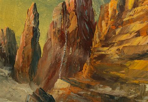 P Olshof Oil Painting Of Mountainside Landscape Ebth