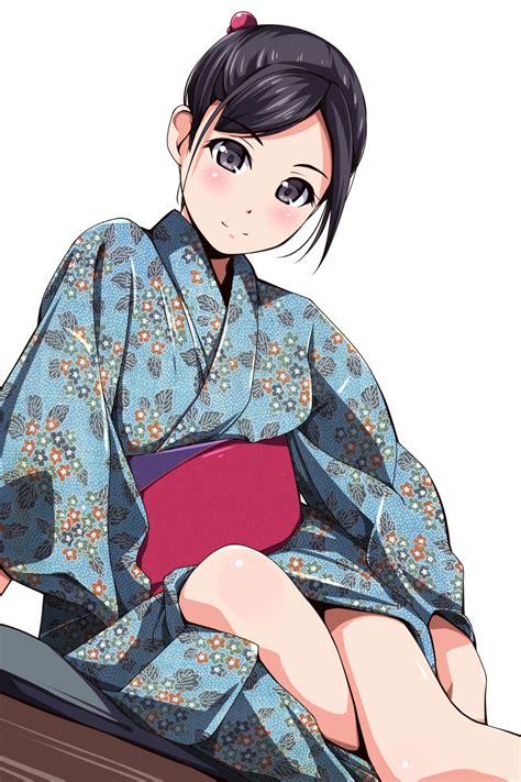 Matsunaga Kouyou Original Highres 1girl Black Hair Japanese Clothes Kimono Looking At