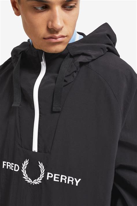 Fred Perry Embroidered Half Zip Jacket Mens Black