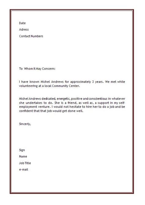 Letter Of Recommendation Template Word Templates Free Printable
