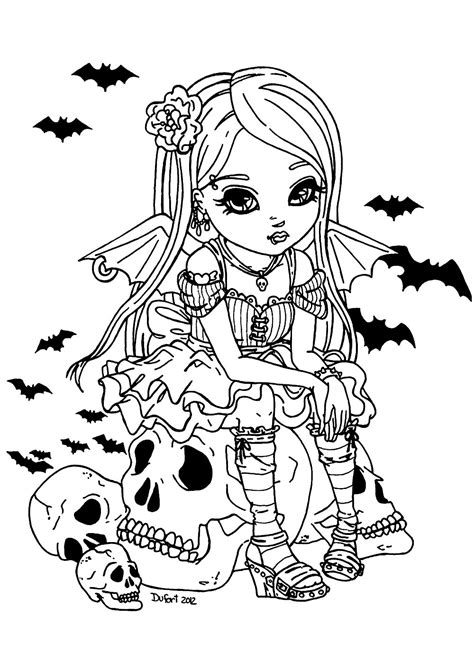 Little Vampire Girl Halloween Adult Coloring Pages